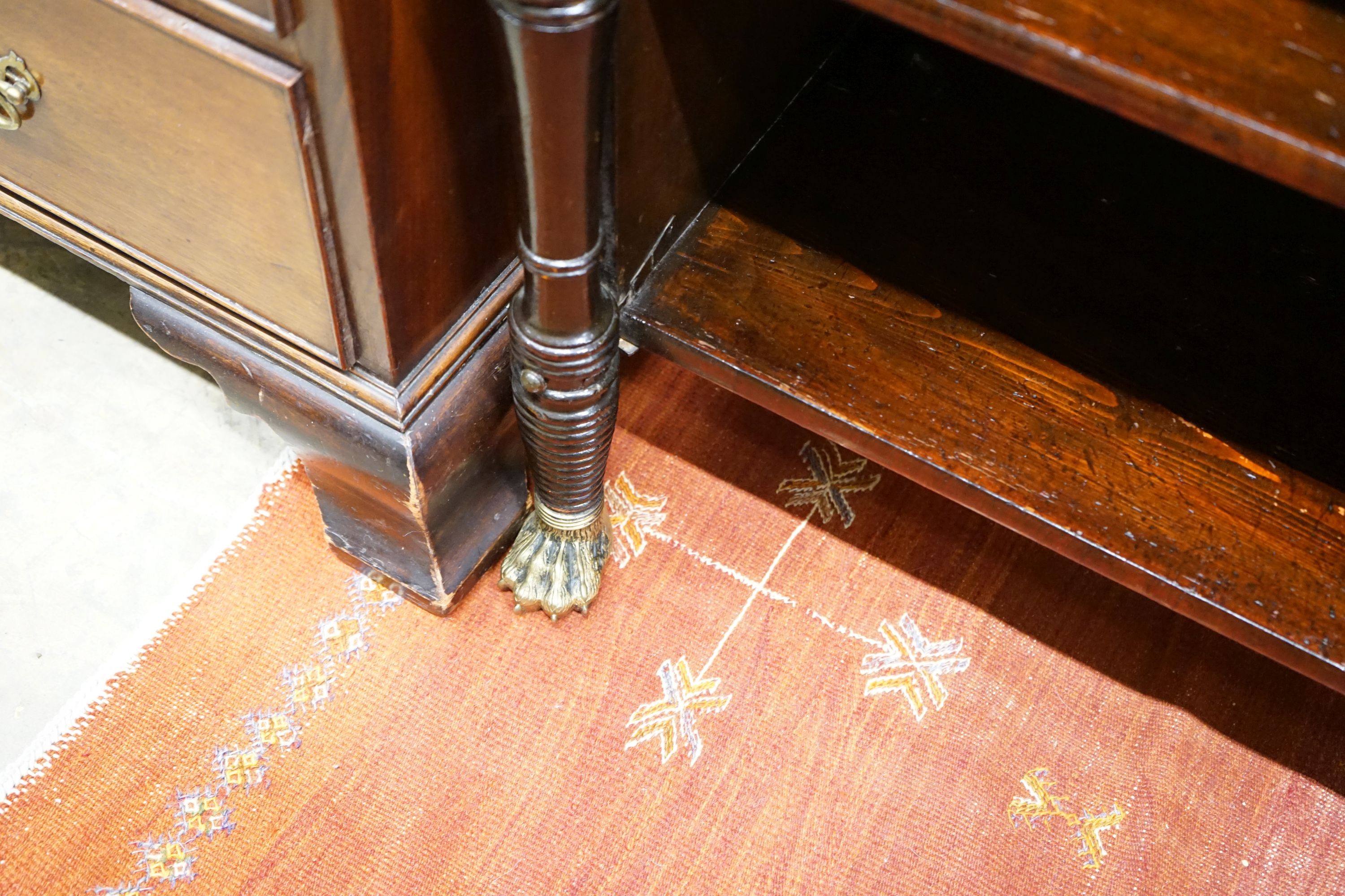 A Regency style brass mounted rosewood and pine dwarf bookcase, width 92cm, depth 37cm, height 87cm